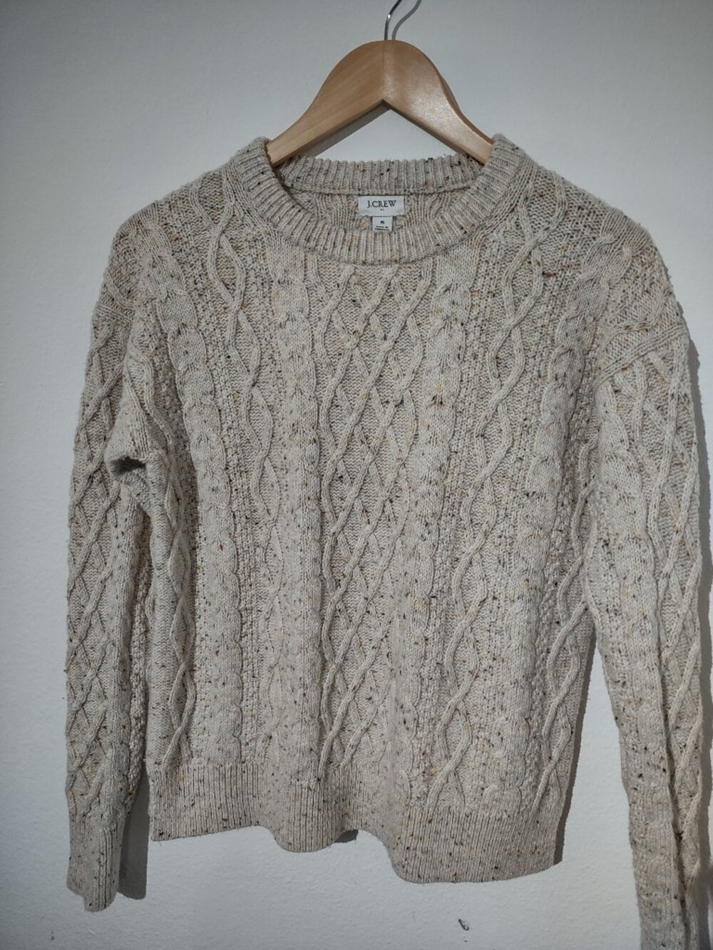 J.Crew Women's Cable Knit Sweater Size S Cream Cotton Blend Speckled